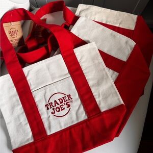 Trader Joe's Red and White Canvas Tote Bag